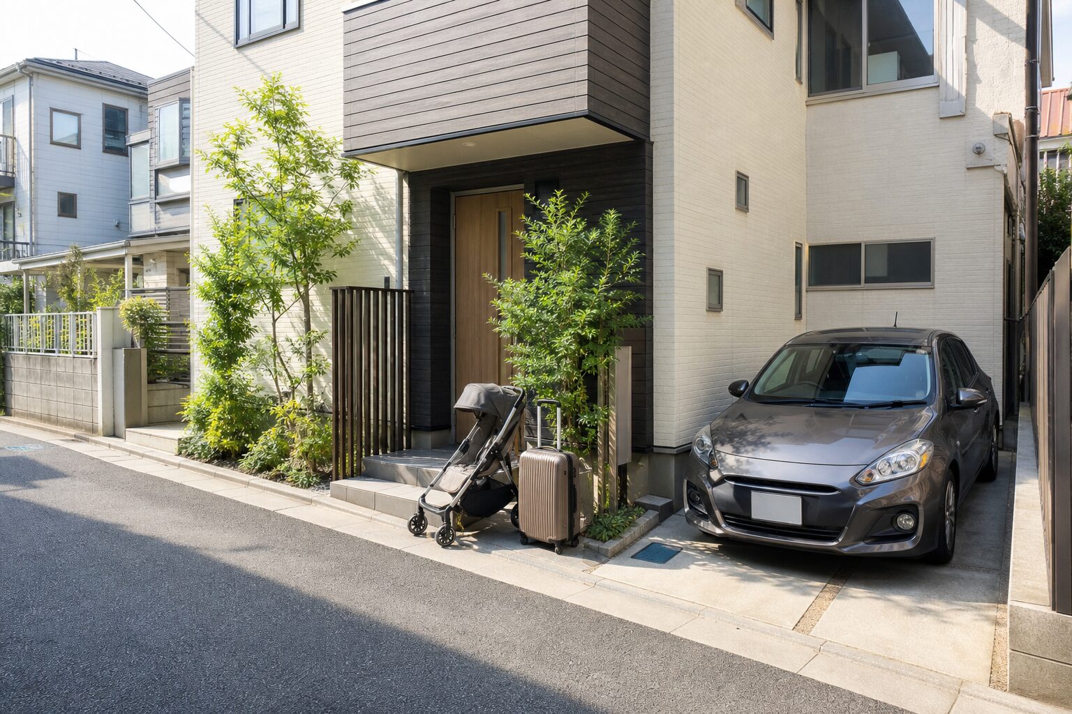 都内の一戸建て民泊と敷地内の駐車スペース